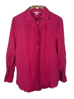 Sundance Pink Tencel Blouse M Boho Lace Pintuck Western Top Frayed Hem Romantic